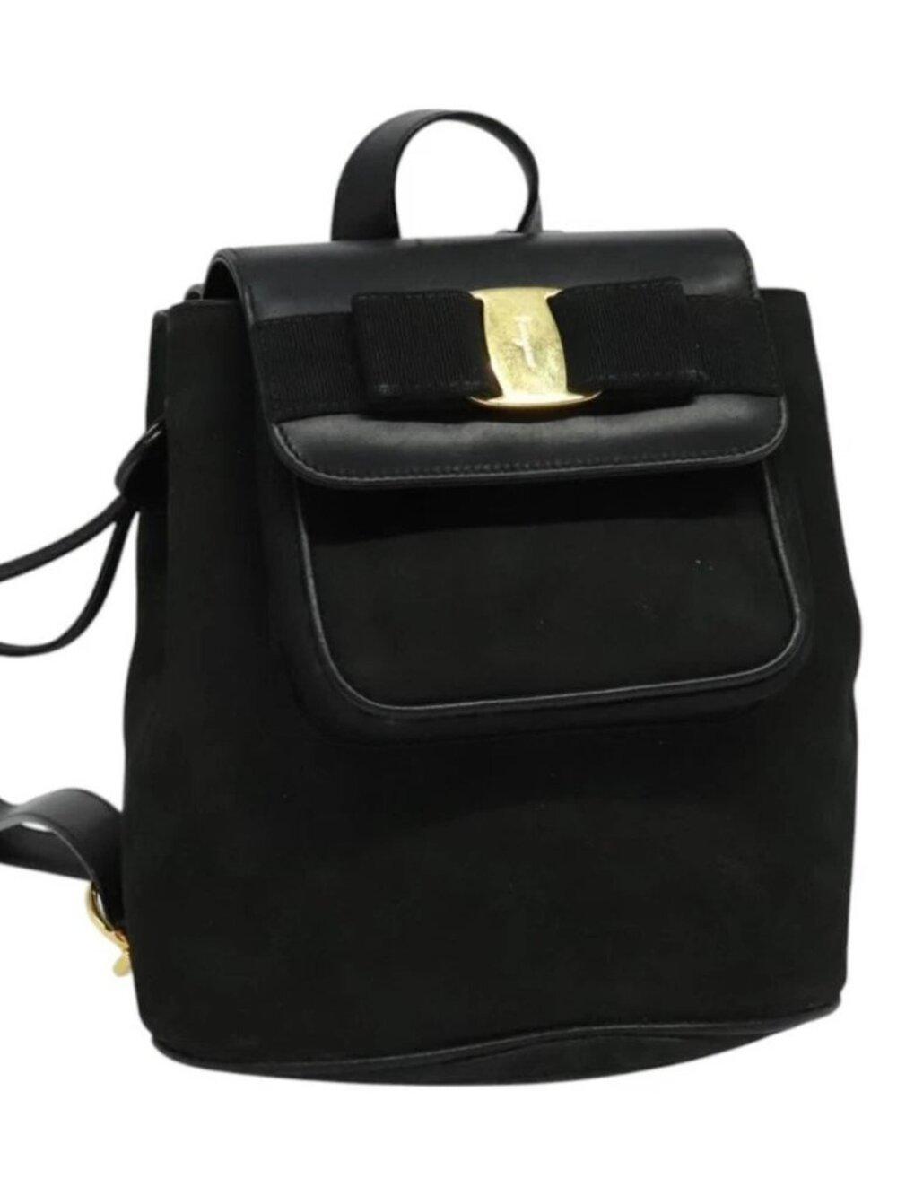 Salvatore Ferragamo Vala Vala Backpack Suede Black Gold Auth 133755